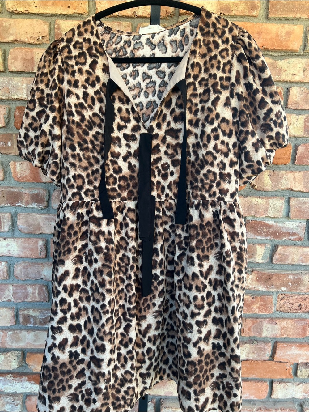entro Leopard-Print Puff-Sleeve Tunic with Front Tie